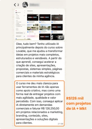 Depoimento gerou R$126 mil com projetos de IA + Mkt