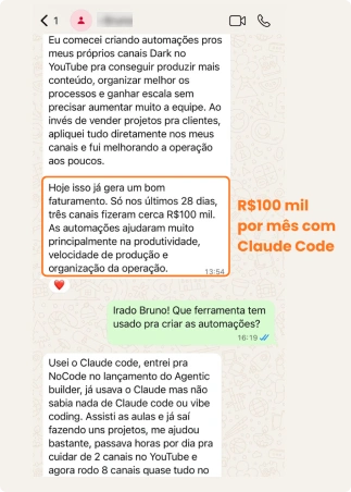Depoimento gerou R$100 mil por mês com Claude Code